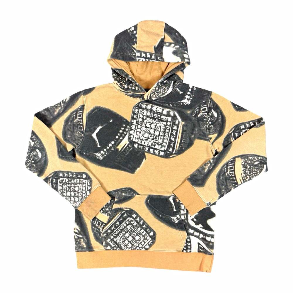 Jordan Boys XL Tan Black Jumpman Logo Graphic Print Fleece Pullover Hoodie